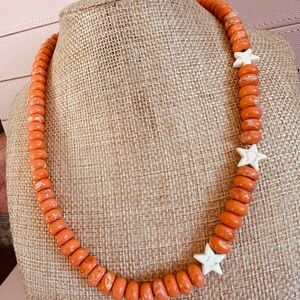 Orange Beaded Necklace with Star Accents